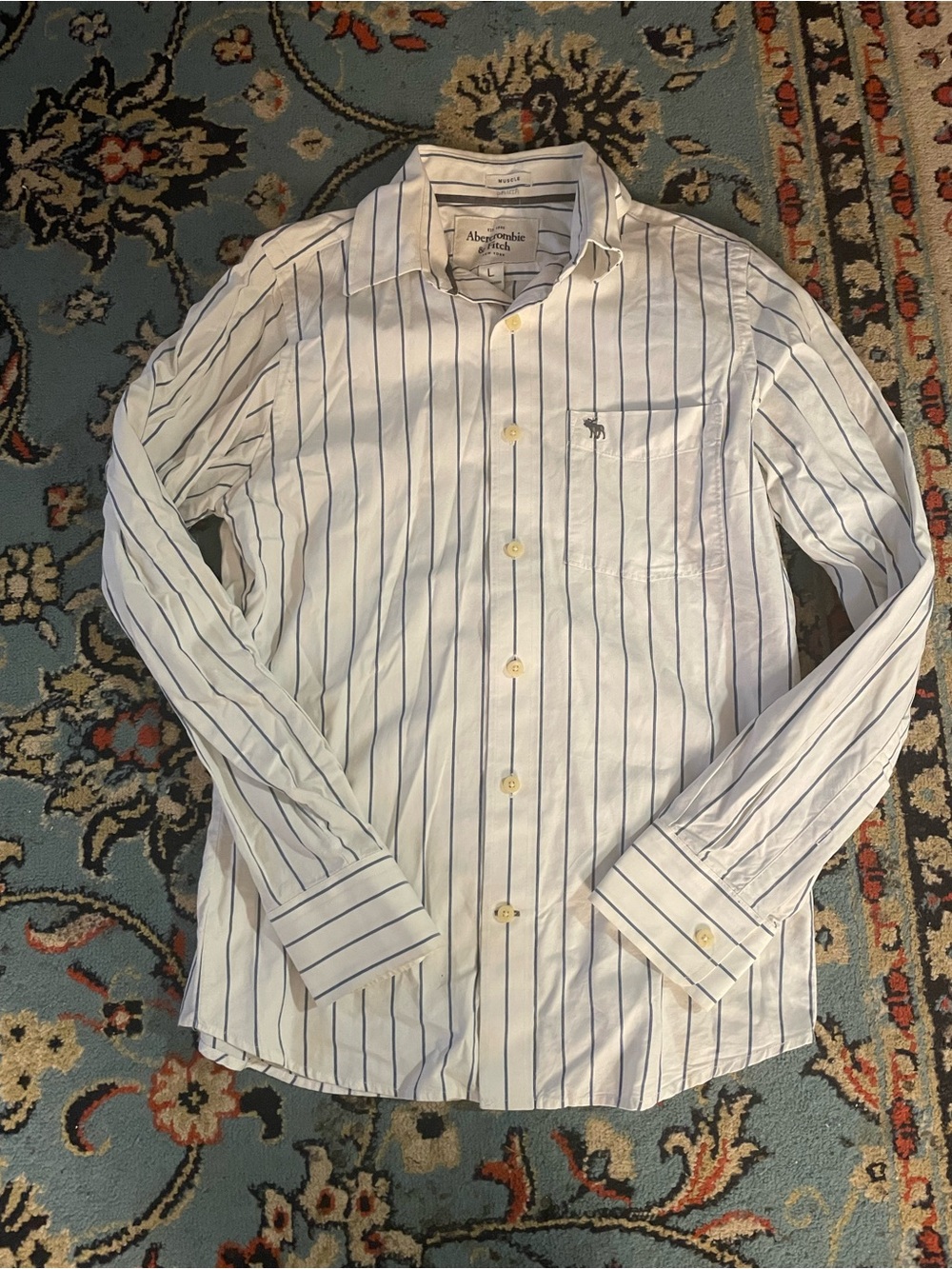 Abercrombie & Fitch White Shirt with Navy Stripes